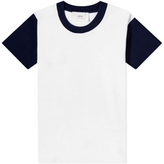 Двухцветная футболка AMI Paris ADC, белый/морской синий