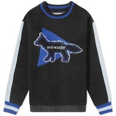 Свитер And Wander x Maison Kitsune Crew Knit, черный