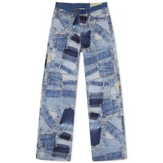 Широкие джинсы с принтом Andersson Bell BRNO в стиле пэчворк, синий