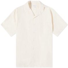 Хлопково-льняная рубашка Sunspel с короткими рукавами, экрю