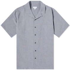 Хлопково-льняная рубашка Sunspel с короткими рукавами
