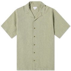 Хлопково-льняная рубашка Sunspel с короткими рукавами