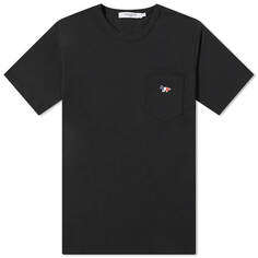 Трехцветная футболка с накладными карманами Maison Kitsuné из лисы, черный