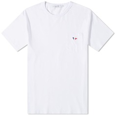 Трехцветная футболка с накладными карманами Maison Kitsuné из лисы, белый