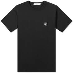 Классическая футболка Maison Kitsuné серого цвета с нашивкой в ​​виде головы лисы, черный
