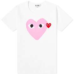 Женская футболка Comme des Garcons Play с логотипом в виде двойного сердца, белый/розовый