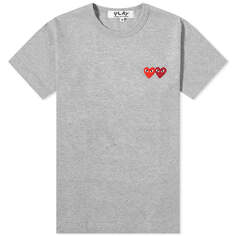 Женская футболка Comme des Garcons Play с логотипом в виде двойного сердца, серый