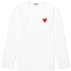 Женская футболка с логотипом Comme des Garcons Play с длинными рукавами, белый/красный