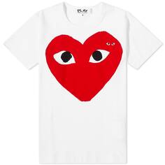 Женская футболка Comme des Garcons Play с логотипом в виде двойного сердца, белый/красный