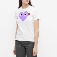 Женская футболка Comme des Garcons Play с логотипом в виде двойного сердца, белый/фиолетовый
