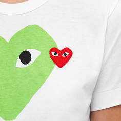 Женская футболка Comme des Garcons Play с логотипом в виде двойного сердца, белый/зеленый