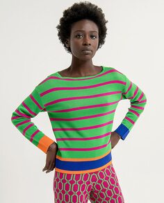 Женский полосатый свитер с вырезом «лодочка» Surkana, зеленый