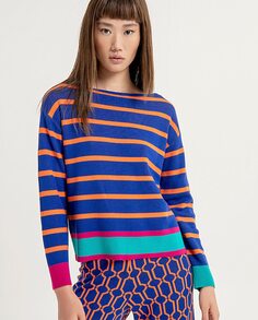 Женский полосатый свитер с вырезом «лодочка» Surkana, синий