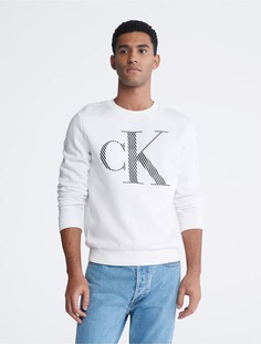 Свитшот Calvin Klein Stripe Monogram Logo Crewneck, белый