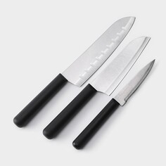 Ножи кухонные fоlk, набор 3 шт, лезвие: 10 см, 13,5 см, 17 см, цвет черный Доляна