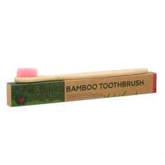 Зубная щетка бамбуковая средняя в коробке, розовая NO Brand
