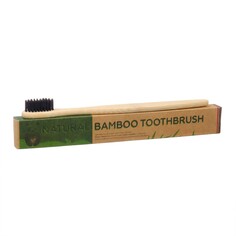 Зубная щетка бамбуковая средняя в коробке, черная NO Brand