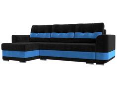 Диван угловой Честер левый Велюр Черный Голубой Bravo
