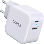 Сетевое зарядное устройство Choetech PD5002-EU USB-C + USB-A QC 3.0, 38 Вт, белый