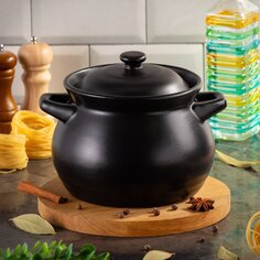 Кастрюля для запекания керамика, 18.5 см, 2.7 л, круглая, с крышкой, черная, Y6-10259