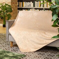 Плед 1.5-спальный, 150х200 см, велсофт жаккард, 100% полиэстер, Silvano, Цветы, бежевый, ST-327