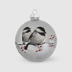 Шар новогодний на ёлку Baoying yiwen птицы серебро 8 см
