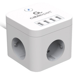 Сетевой фильтр Gembird Cablexpert Cube 3 Sockets 4хUSB 1.5m White CUBE-3-U4-W-1.5