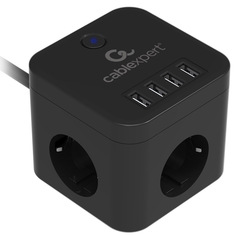 Сетевой фильтр Gembird Cablexpert Cube 3 Sockets 4хUSB 1.5m Black CUBE-3-U4-B-1.5