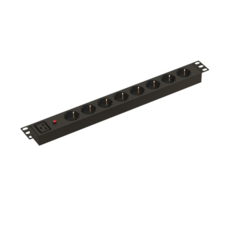 Блок розеток 19", 8 розеток Hyperline SHE19-8SH-M-AIEC горизонтальный, Schuko, автоматический выключатель (термоавтомат), без кабеля питания, входной