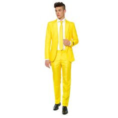 Мужской однотонный костюм с галстуком Suitmeister Slim-Fit, желтый