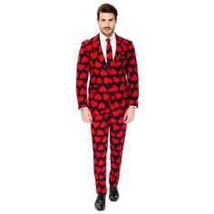 Мужской костюм и галстук Slim-Fit с узором OppoSuits, ярко-красный