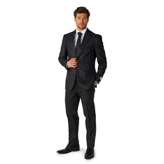 Мужской костюм современного кроя с галстуком OppoSuits, черный