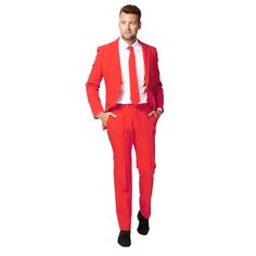 Мужской однотонный костюм и галстук Slim Fit OppoSuits, красный