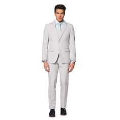 Мужской однотонный костюм и галстук Slim Fit OppoSuits, серый