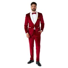 Мужской бархатный костюм новогоднего Санты OppoSuits современного кроя, бордовый