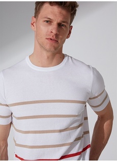 Бело-бежевая мужская футболка с круглым вырезом Beymen Business