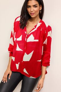 Прозрачная блузка с длинными рукавами и V-образным вырезом с манжетами и молнией Красный/бежевый Кремовый с геометрическим рисунком Next, бежевый