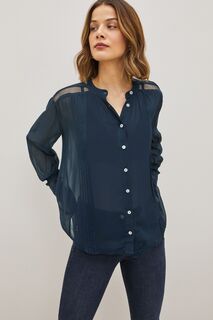 Блузка с длинными рукавами и кружевными манжетами Next, синий