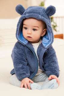 Детская куртка из мягкой овчины с флисовым мотивом Мишка Next, синий