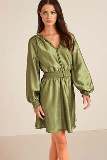 Жаккардовое атласное мини-платье с завязкой на шее Next, зеленый