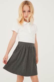 Расклешенная школьная юбка из эластичного трикотажа с рюшами на карманах Next, серый