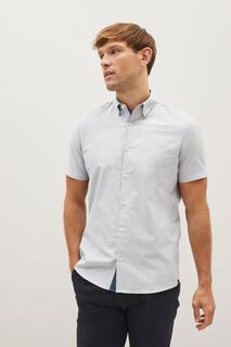 Оксфордская рубашка с короткими рукавами и стрейчом Next, серый