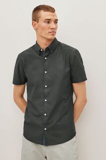 Оксфордская рубашка с короткими рукавами и стрейчом Next, серый