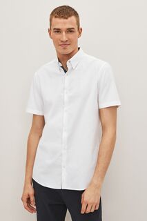 Оксфордская рубашка с короткими рукавами и стрейчом Next, белый