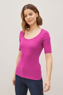 Рубчатая футболка с короткими рукавами и вырезом Next, розовый