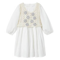 Платье Zara Kids Combined Poplin With Crochet Vest, белый