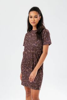 Коричневое платье-футболка с кошачьим мотивом Hype, коричневый
