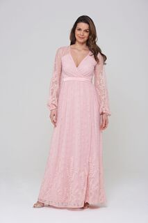 Розовое кружевное платье-макси с вырезом-конвертом Amelia Rose, розовый