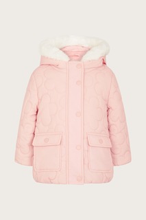 Детское стеганое пальто розового цвета с цветочным узором Monsoon, розовый