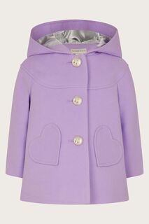 Детское пальто фиолетового цвета с карманом в форме сердечка Monsoon, фиолетовый